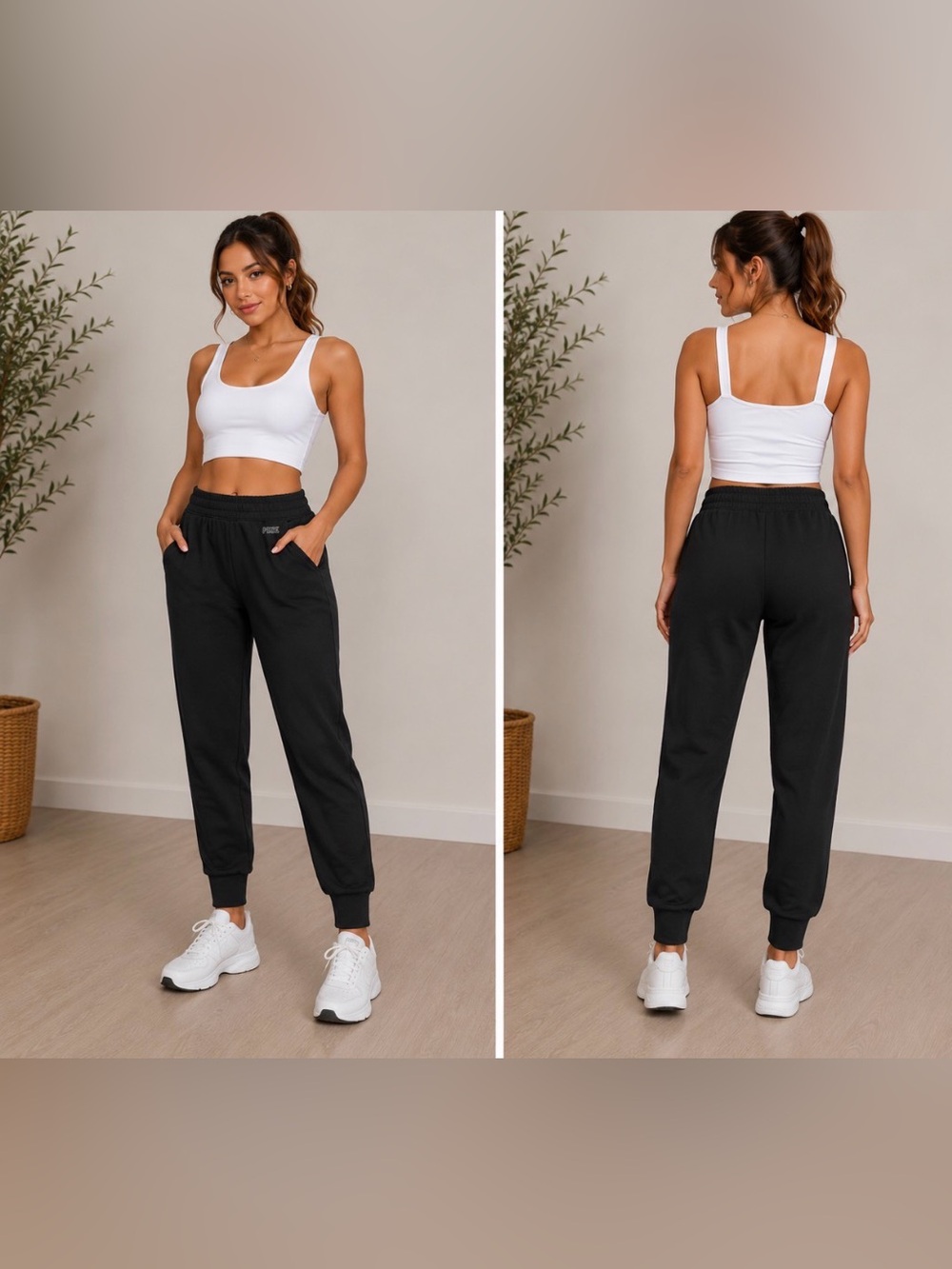 PINK Victoria's Secret Black High-Rise Joggers with Elastic Waist